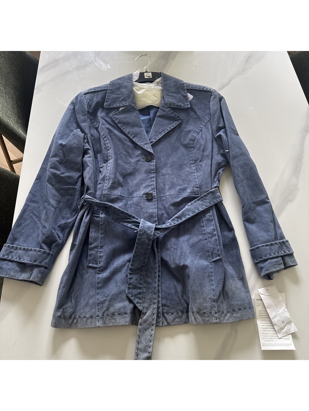 New With Tags - Blue Suede Leather Guillaume Jacket, Ladies Large - Some Fading